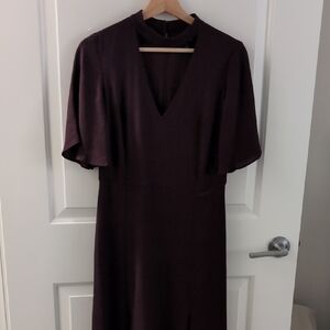 Ann Taylor Deep Plum V-Neck Midi Dress